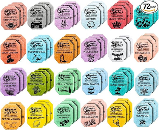Wonder Wafers Car Air Freshener Wafers Variety Pack of 72 - Individually Wrapped Air Fresheners - 24 Scents Car Fresheners (72 Pack 24 Scents)