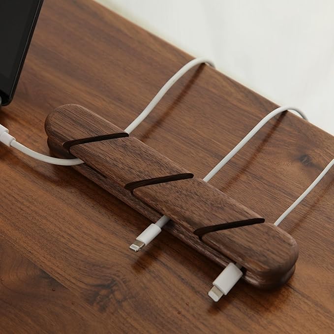 Solid Wood Cable Clips,Cord Organizer for Desk Cable Management with 3M Adhesive,Cord Holder for Nightstand,PC,Car,Office,Kitchen,USB Cable Holder Wire Organizer Cord Clips (Walnut)