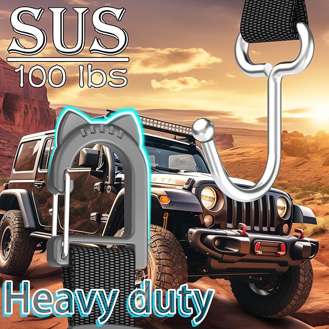 Purse Hook for Car, Adjustable Headrest Hooks for Car with Carabiner, 100 LBS Heavy Duty Metal Car Seat Hooks for Purses and Bags, Easy Install Car Bag Hooks (2 Pack)