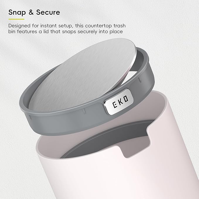 EKO Fandy 0.58 Gal/2.2L Mini Trash Can with Lid, Swing-Top Desktop Trash Can for Bathroom, Countertop, Vanity, Desk or Office, Small Garbage Bin (Pink)