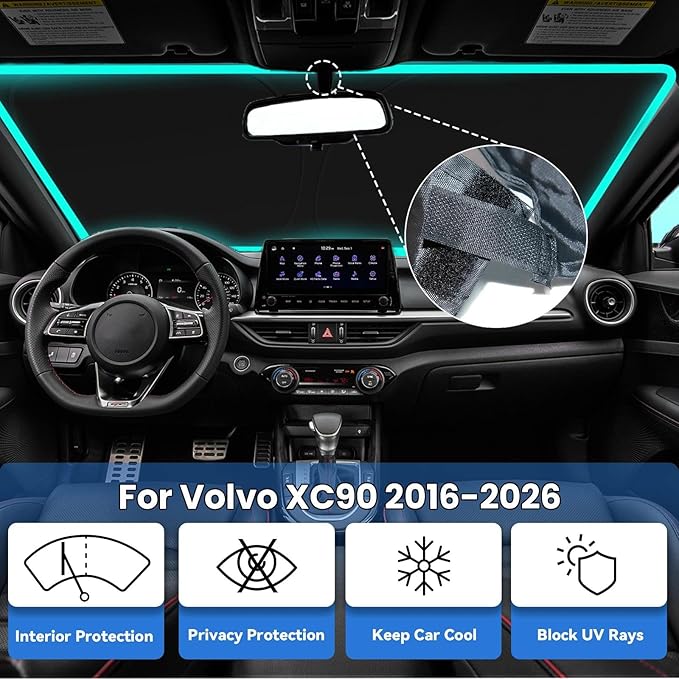 Windshield Sun Shade for Volvo XC90 2016-2026, Car Front Window Sunshade with 240T Sun Visor Protector Blocks UV Rays Heat Sun Shield Accessories