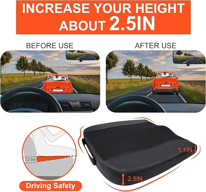 Lofty Aim Car Seat Cushion, Comfort Memory Foam Car Cushions for Driving - Sciatica & Lower Back Pain Relief, Driver Seat Pillow for Auto, Office Chair, Wheelchair - Black