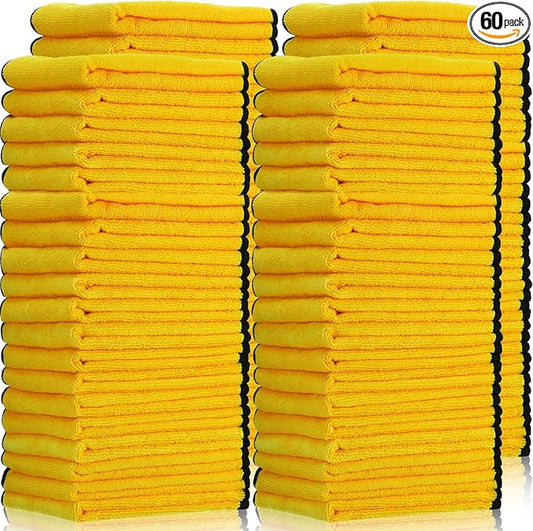Tallew 60 Pcs Microfiber Towels:16"x16" Microfiber Drying Towels Bulk Micro Fiber Car Cleaning Cloth for Cars Drying Washing Polishing Office Windows Cleaning Household Supplies (Yellow)
