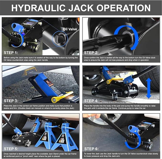 DNA Motoring 2 Ton Car Jack and Stands Kit 2T(4000 lbs) Capacity Low Profile Hydraulic Trolley Service/Floor Jack with 2 Ratchet Stands Combo for Home Garage Shop, Blue, TOOLS-00476