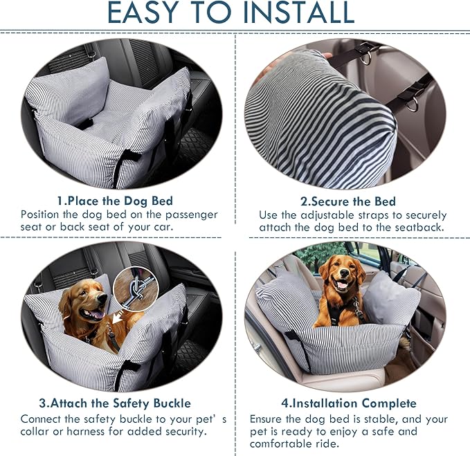 Dog Car Seat for Small/Medium Dogs Under 40 lbs - Elevated Pet Seat with Safety Belt, Non-Slip Base, and Storage Pockets for Car Travel,Navy