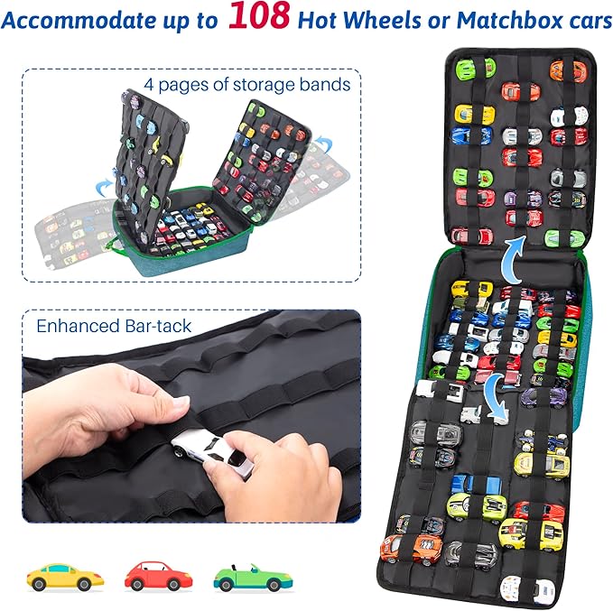KISLANE Car Storage Backpack Organizer with Elastic Slots – Portable Backpack Carrying Case for 1:64 Scale Cars, Hands-Free Travel Storage Bag for Collection and Organization