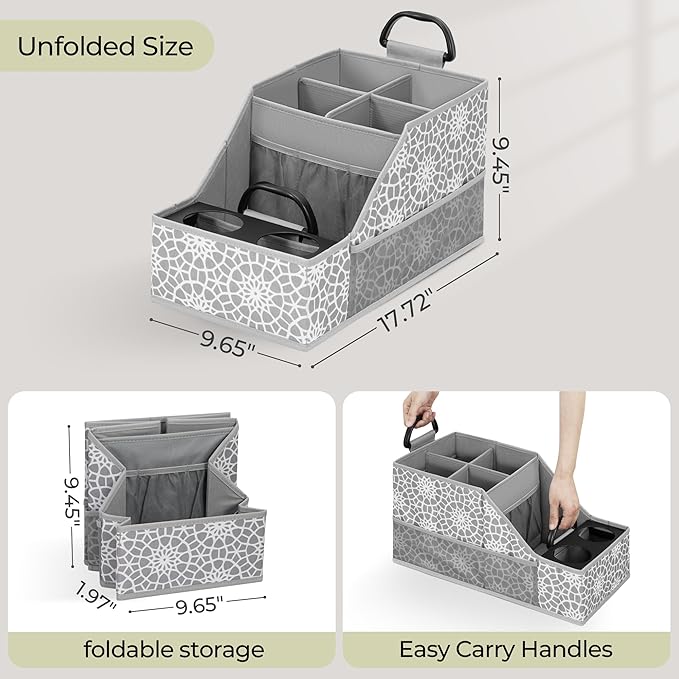 Easi Car Seat Organizer Backseat Front Seat Gap Filler with 12 Storage Compartments 2 Metal Cup Holders Kids Snack Travel Passenger Seat Organizer Collapsible Storage Box for SUV Truck Van Car, GE, 2