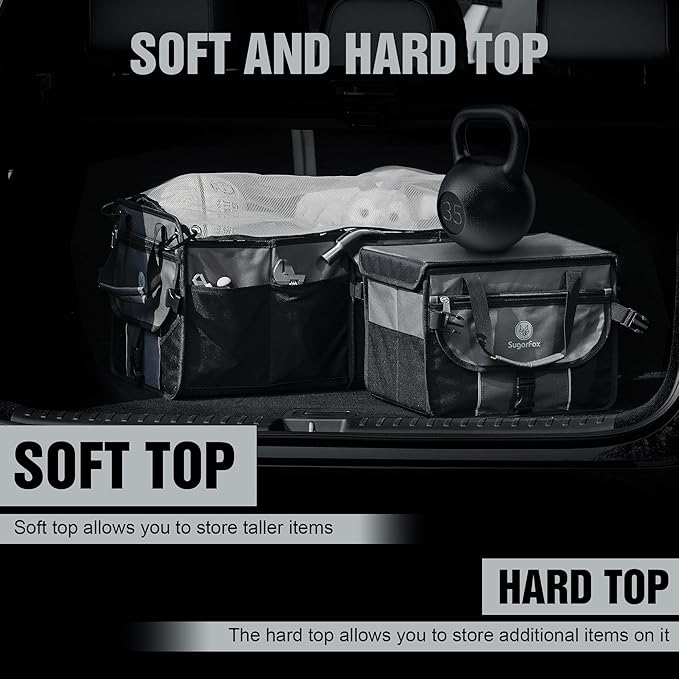 Car Trunk Organizer for SUV - 63L+26L Modular Storage, Heavy-Duty, Foldable Waterproof, Soft & Hard Covers, Non-Slip, Multi-Compartment, Black M006