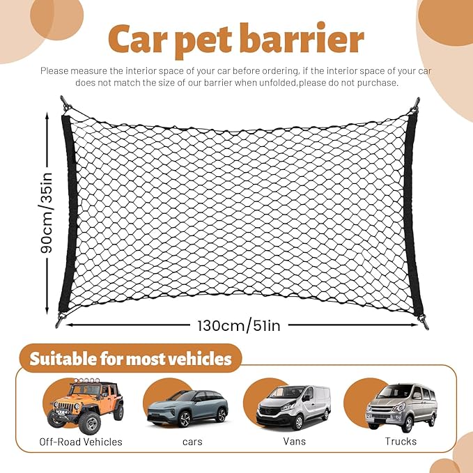 Dog Car Barrier, Dog Barrier for Car Dog Car Divider Back Seat Barrier, Dog Barrier for SUV Car Pet Barrier, 51’’*35’’ Car Divider for Dogs Car Net for Dogs (About 51’’*35’’)