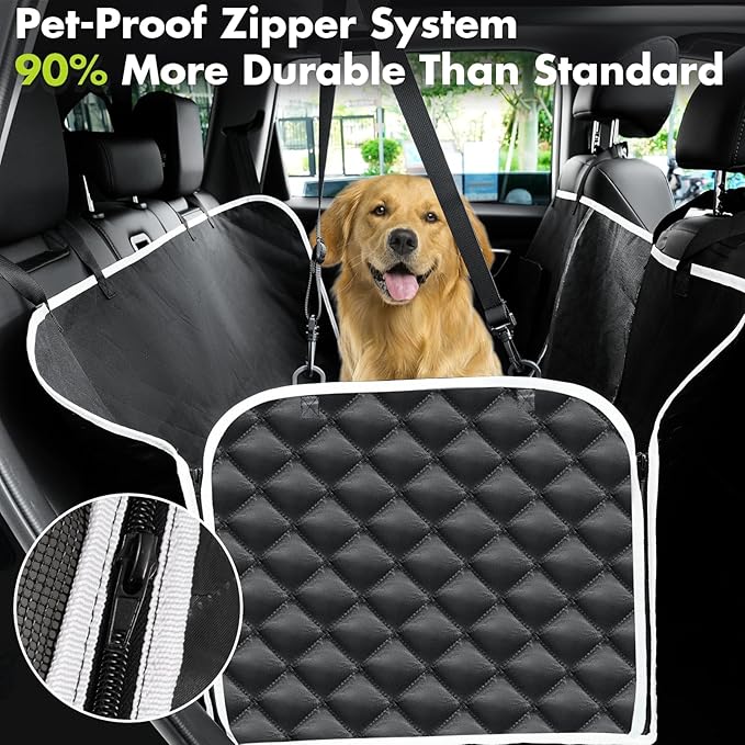 Meolsaek Car Seat Cover for Dogs, Non-Slip Dog Hammock for Car Back Seat, with Mesh Window Scratch Proof Nonslip Back Seat Protector for Trucks SUVs Most Cars (White)
