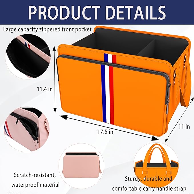 Homeve Trunk Organizer for Car, Waterproof Collapsible 3 Compartments Car Organizer, Foldable Storage for Car Accessories, Tools, Sundries for Women Men, Tote Bag (Orange, Standard)
