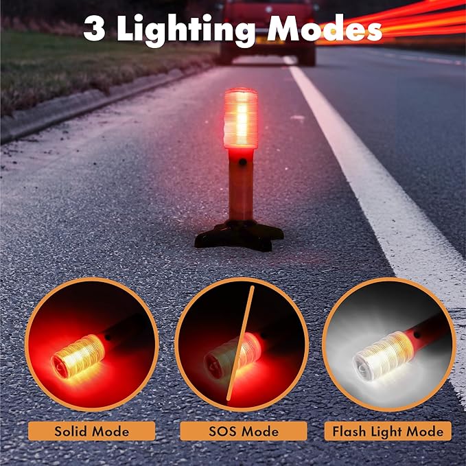 Twinkle Star Emergency Roadside Flares Kit LED Safety Strobe Road Warning Light Highway Beacon Alert Flare with Magnetic Base, Detachable Stand, Solid Storage Case (Set of 4) New