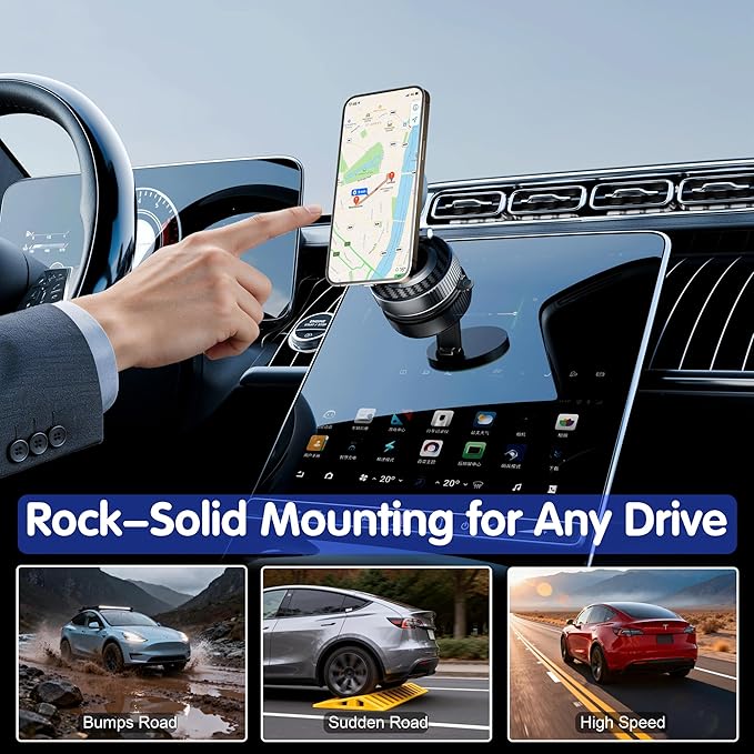 Magnetic Phone Holder for Car Wireless Charging, 15W Fast Wireless Car Charger with Vacuum Suction, 360° Adjustable Magnetic Mount for Dashboard & Windshield, Hands-Free for MagSafe iPhone & Android
