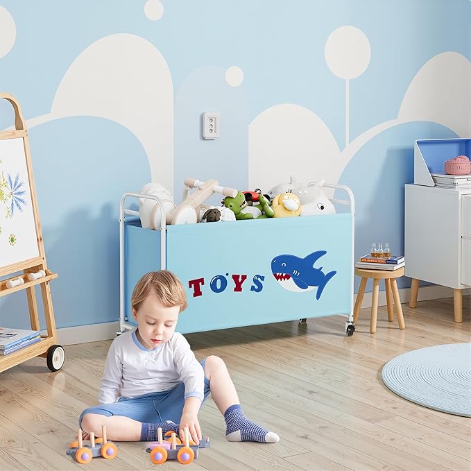 GRANNY SAYS Toy Box for Boys, Large Toy Chest Storage with Wheels, Metal Kids Toy Storage Organizer for Stuffed Animals, 135L Kids Toy Bins for Bedroom, Living Room, Nursery, Blue
