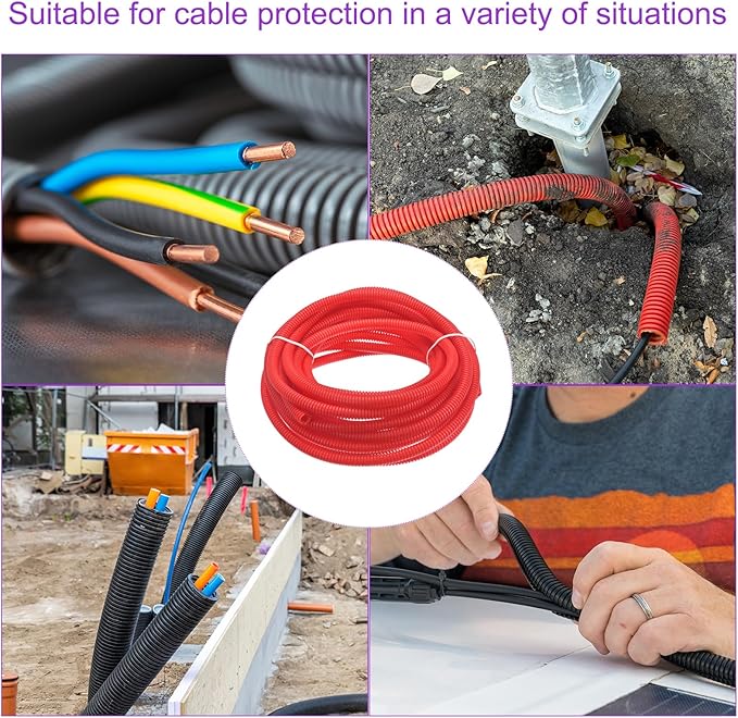 DMiotech 25ft Wire Loom Split Tubing 1/4 Inch(7 Mm) ID, Cord Protectors from Pet Flexible Conduit Cable Management for Office, Home, Garden, Red