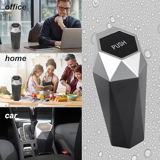 Car Trash Can Bin,Small Garbage Can with Lid,Automotive Cup Holder Mini Cars Trashcan,Portable Cars Door Trash Cans,Car Essentials Gadgets Dustbin (1Pcs, Silver)