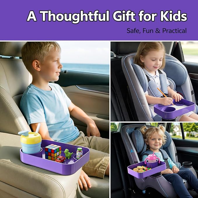 Car Seat Snack Tray for Kids Toddler Travel,Cup Holder Expander for Car,Toddler Travel & Road Trip Accessory for Mess-Free Snacking in The Car (Purple)