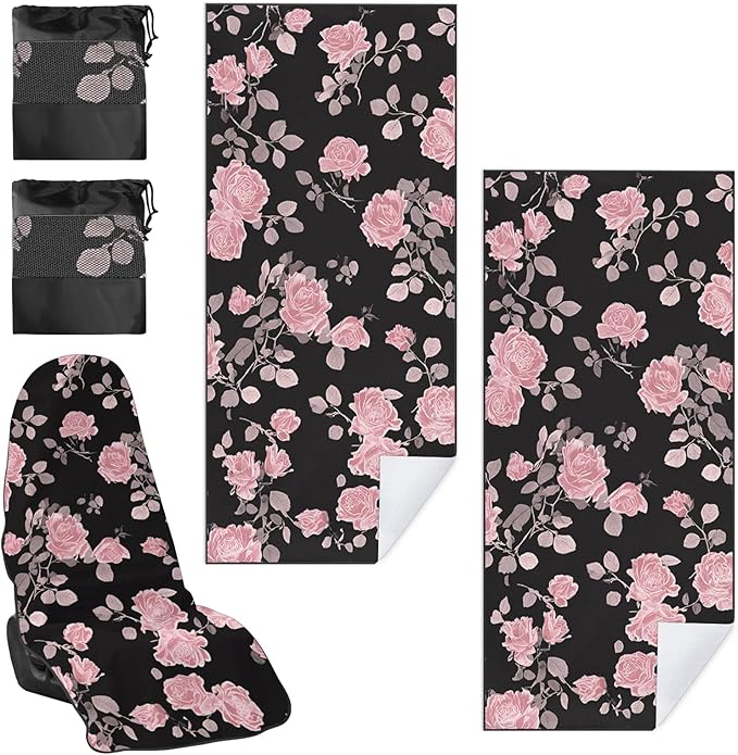 1 Pack Car Towel Seat Covers with Storage Bag, Multifunctional Towel for Gym Outdoor Sport, Picnic, Beach, Pet Dog Travel,Non-Slip Washable Car Seat Protector (Pink Flower)