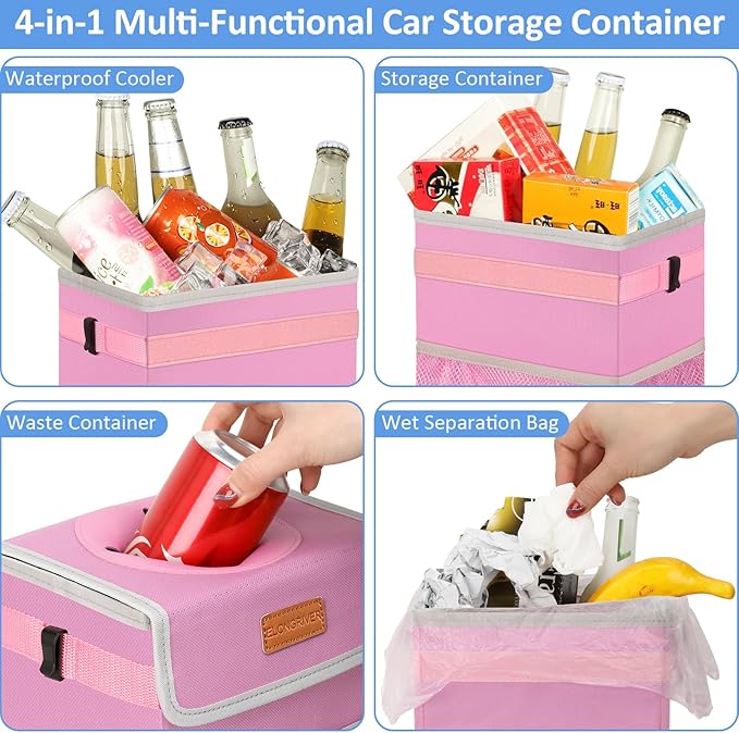 ELONGRIVER Car Trash Can Bin for Back Seat Leak Proof, Cute Car Trash Bag Hanging, Vehicle Trash Can for SUV Truck Van, Automotive Garbage Cans Front Seat Pink