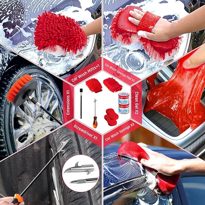 Fortuning's JDS 39PCS Car Wash Cleaning Kit, Auto Detailing Kit, Car Detailing Kit Interior Cleaner, Car Wash Kit with Bucket Detailing Brush Set Car Accessories for Motorcycle, Cars, Bikes, Wheels