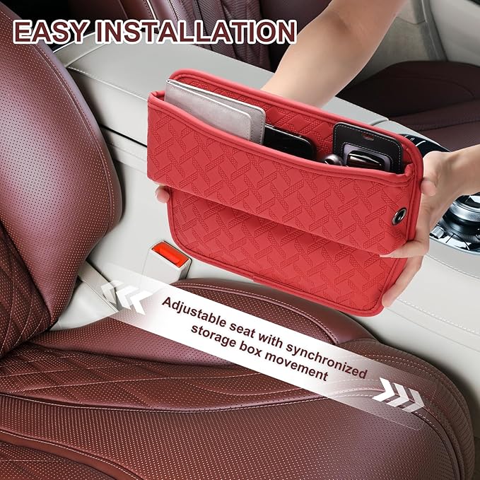 HARFINGTON Car Seat Gap Filler Organizer 11.5 x 8 x 2.1 Inch Leather Universal Car Organizer Storage Box Between Seat and Console for Phone Sunglasses Keys, Black