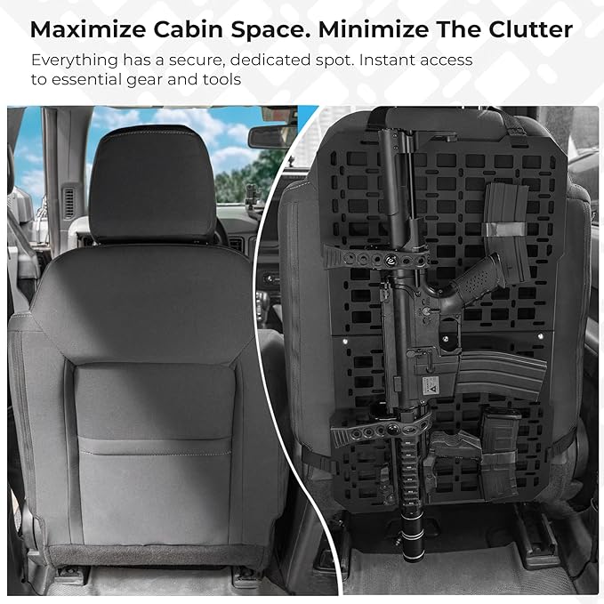 Gun Rack with Seat Back Organizer for Truck, Universal Tactical Molle Panel Mounts Truck Back Seat Organizer
