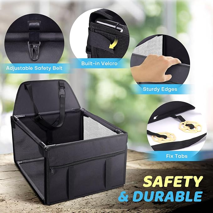 GENORTH Small Dog Car Seats for Small Dogs,Portable Puppy/Pet Car Booster Seat with Clip-On Leash and Mesh Window for Small Pet Up to 11 lbs