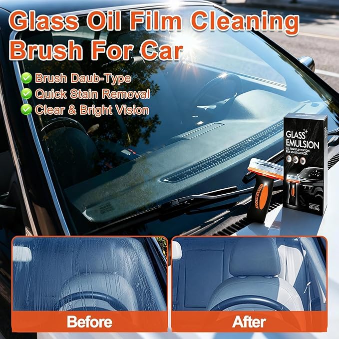Glass Oil Film Remover for Car, Windshield Oil Film Remover, Roll-On Car Glass Cleaning Brush, Removes Smudges, Rain Fog, Improve Clarity for Driving, Clear Vision Glass Cleaner Tool (100ML, 1PC)