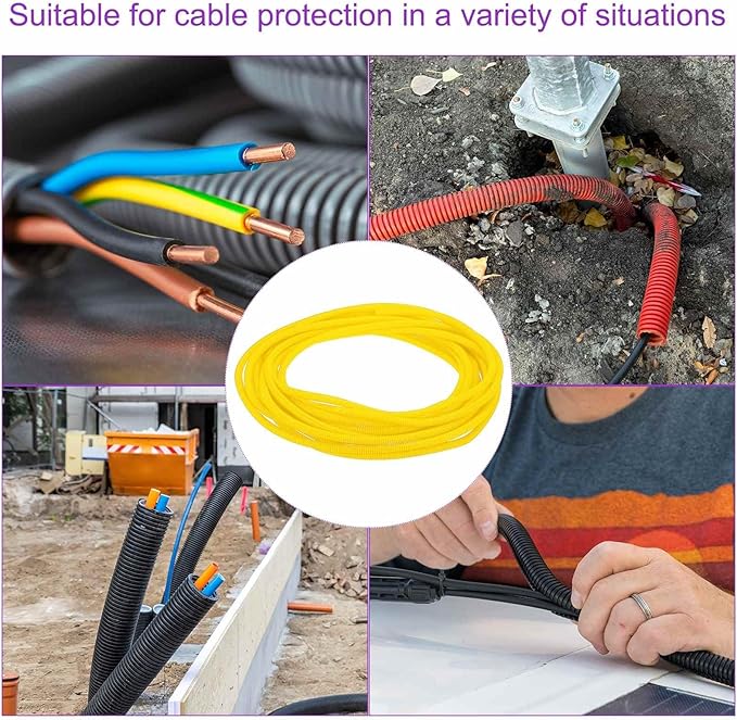 DMiotech 50ft Wire Loom Split Tubing 3/8 Inch(9.5mm) ID, Cord Protectors from Pet Flexible Conduit Cable Management for Office Home Garden, Yellow
