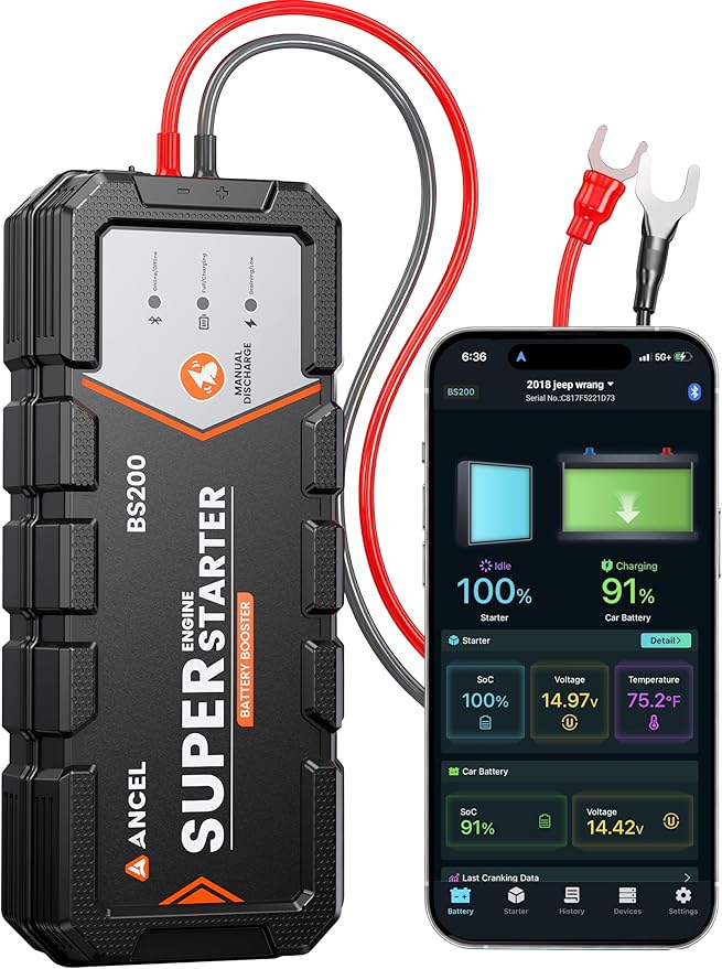 ANCEL BS200 Automatic Jump Starter - Permanent Connected Auto Starting System with Super Capacitor, Car Battery Super Starter & Battery Monitor, -40℉~176℉ Remote Jump Booster for 3.0L Vehicles