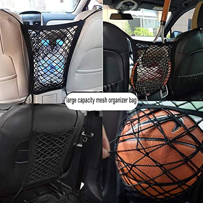 Dog Car Net Barrier Pet Barrier with Auto Safety Mesh Organizer Stretchable Seat Back Net Bag Safety Car Divider for Kids and Pets,2-Layer