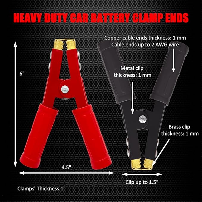 Ampper Replacement Jumper Cable Clamps, 1000A Heavy Duty Car Battery Clamp Ends for Jumper Cables, Jump Starter, Charging and Testing (1 Pair)