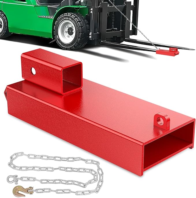 Nilight Forklift Trailer Hitch Attachment Fits 2 Inch Receiver Clamp on Pallet Fork Trailer Towing Adapter with Safety Chain & Hook Red