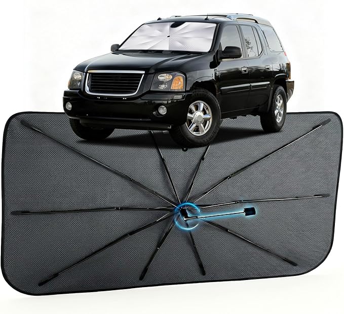 Car Windshield Sun Shade for GMC Envoy 1996-2009 –[Reflective Coated Fabric] Sunshade Umbrella for Front Window, Car Shades Sun Visor Keep Car Cool and Protects Interior, 1:1 Exact Fit