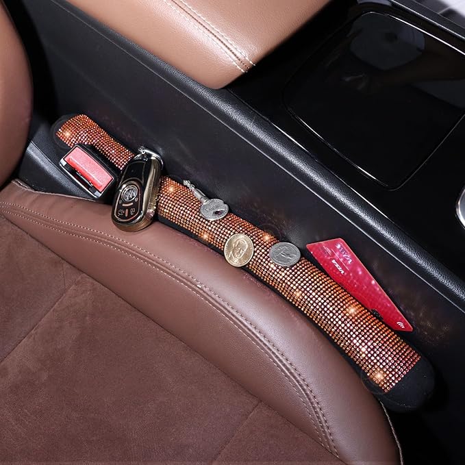 ToBeQueen Orange Seat Gap Filler, Handmade Crystal Diamond Rhinestone Orange Bling Car Accessories for Women, Universal Fit for Car SUV Truck(Orange)
