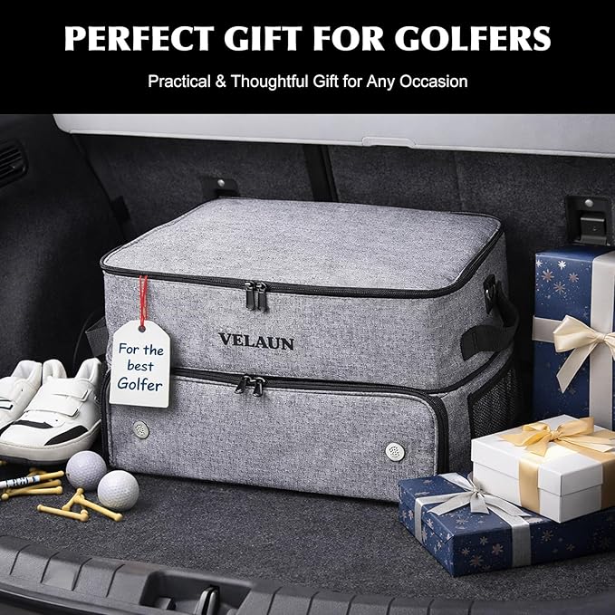 Golf Trunk Organizer, Golf Accessories for Men, Car Storage Bag with 2 Shoe Compartments, Adjustable Dividers for Gear, Durable Water-Resistant Design, Ideal Gift for Golfers