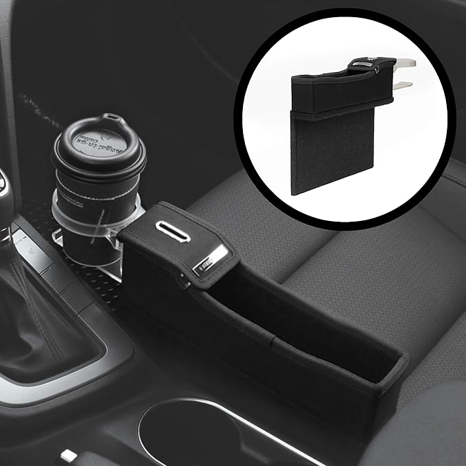 KMMOTORS Coin Box Console Organizer - Black Side Pocket Seat Gap Filler With Cupholder (Black, Passenger, with Cupholder)