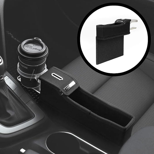 KMMOTORS Coin Box Console Organizer - Black Side Pocket Seat Gap Filler With Cupholder (Black, Passenger, with Cupholder)