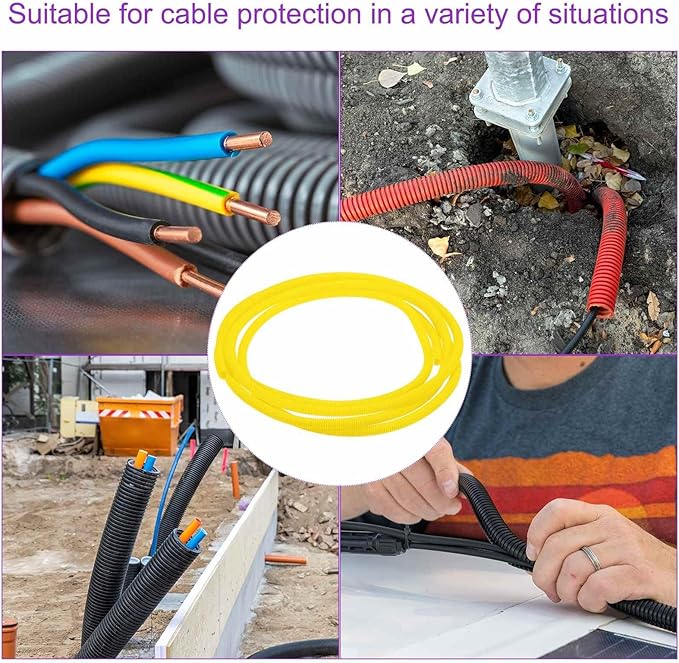 DMiotech 20ft Wire Loom Split Tubing 1/2 Inch(12.7mm) ID, Cord Protectors from Pet Flexible Conduit Cable Management for Office Home Garden, Yellow