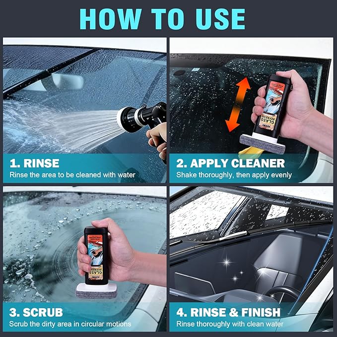 Windshield Oil Film Remover, Car Glass Cleaner Tool for Windshield & Windows, Remove Water Spots, Rain Marks, Haze & Grime, Anti Glare Streak Free Auto Window Cleaner, Improve Night Driving Visibility