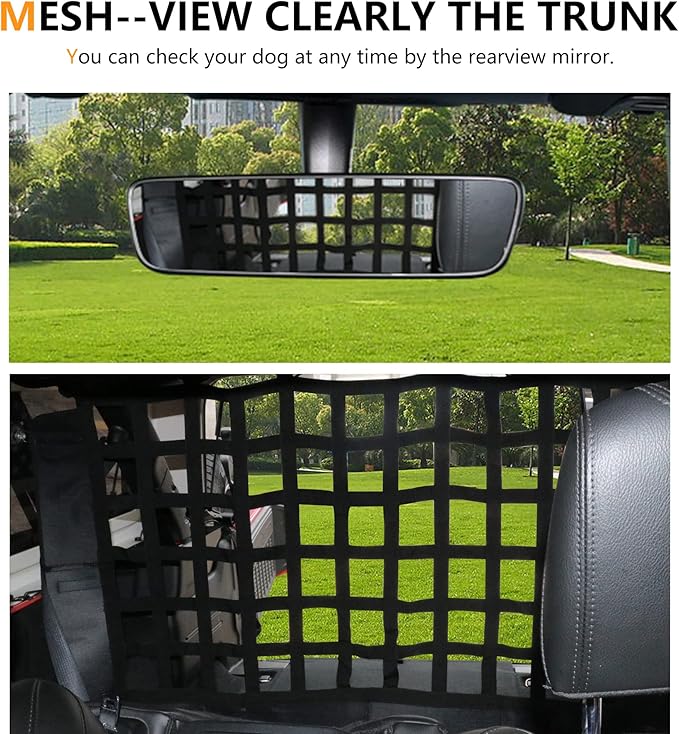 Pet Net Safety Dog Barrier for 2007-2026 Jeep Wrangler JK JL 4 Door Accessories, Behind Rear Seat Pet Dog Covers Trunk Cargo Isolation Liner Net for Jeep Wrangler