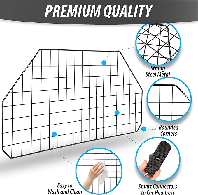 ZONETECh Car Dog Universal Pet Barrier -Premium Quality Black Heavy Duty Coated Wire Adjustable Mounted Headrest Divider Automotive Accessory for Safety Travel