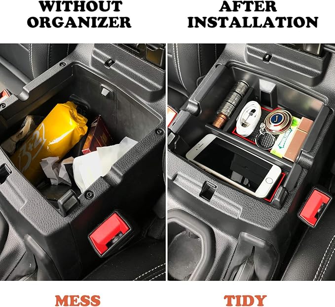 Compatible with Center Console Organizer Tray Jeep Wrangler JL/JLU 2018-2021 2022 2023 2024 2025 and Jeep Gladiator JT Truck 2020-2023 2024 2025 Insert Armrest Accessories (Not for JK/JKU)(Red Trim)