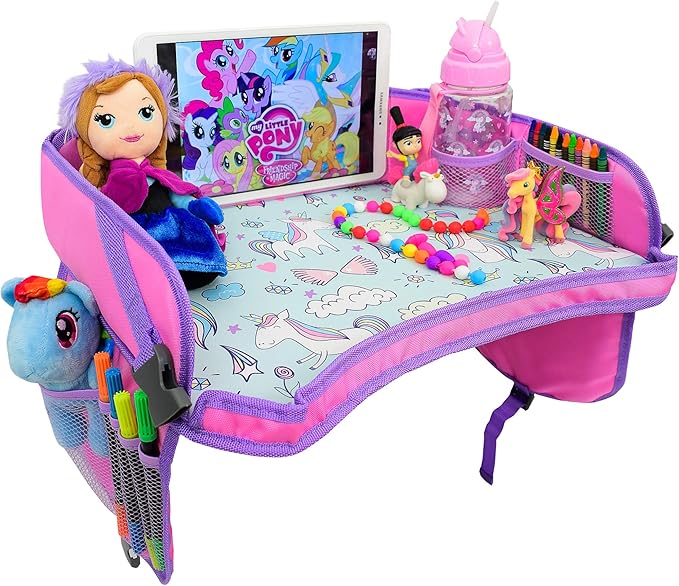 ecoZen Lifestyle Pink Toddler Lap Desk Organizer for Car and Airplane - Kids Travel Tray & Road Trip Carseat Table - Kids Travel Essentials - Car Seat Tray - Carseat Table Top for Toddler