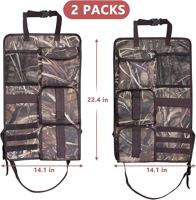 2 Pack Tactical Seat Back Gun Racks, Truck Gun Rack for Hunting Gear, Camo Gun Holder for Car with Molle Panel, Automotive Gun Racks for Hunting Rifles/Shotguns, Hunting Gift for Men