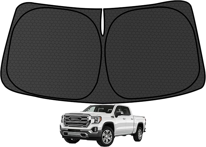 Sierra Customized Windshield Sun Shade for 2019 2020 2021 2022 2023 2024 2025 2026 Sierra1500/2500/3500 Front Window Sunshade Visor Protector Foldable Blocks UV Rays Keep Car Cooler Accessories