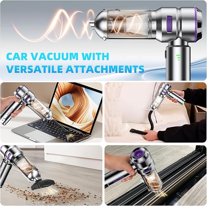 Mini Vacuum Cleaner Cordless, Car Vacuum Cleaner High Power Rechargeable Strong Suction, Air Pump Duster Blower Brushless Motor, Handheld Vacuum Cordless for Home Office, Gift for Men Women