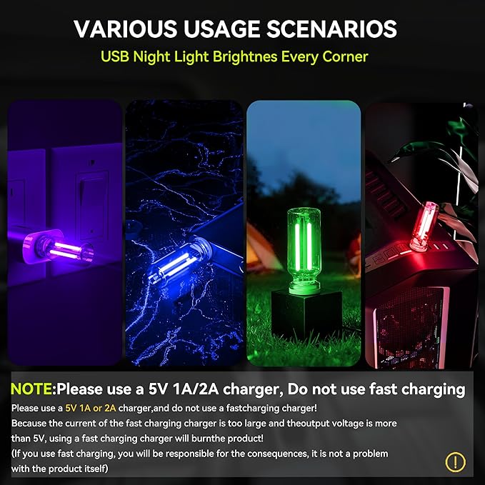 4 PCS USB Night Light, Touch Dimmable Mini USB LED Car Interior Ambient Lights, Portable Plug-in Glass Bottle Night Lamp for Car, Tent, Desk, Bedside(4 Blue)