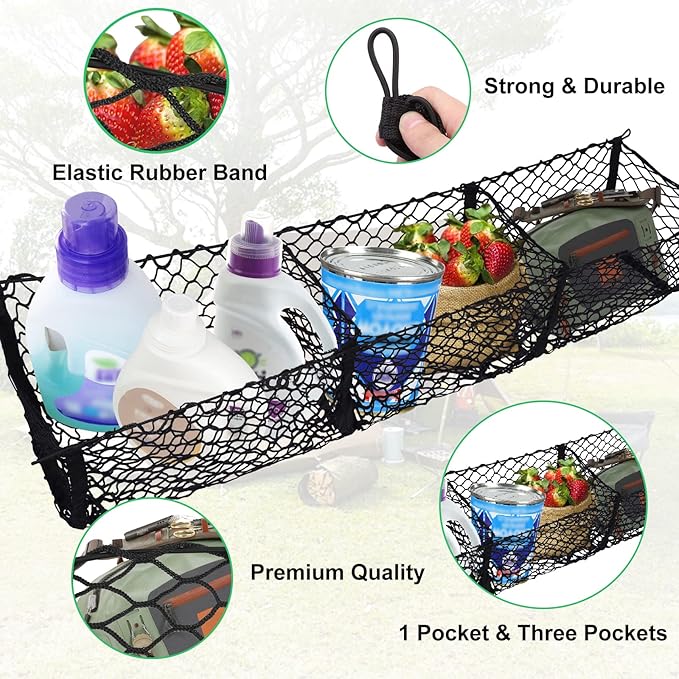 Detachable Cargo Net Trunk Bed Organizer for Ford/Dodge/GMC/Chevy Silverado/Toyota/Nissan/Honda and Pickup Truck, 43" Mesh Storage Net Heavy Duty Cargo Net with 3 Pocket