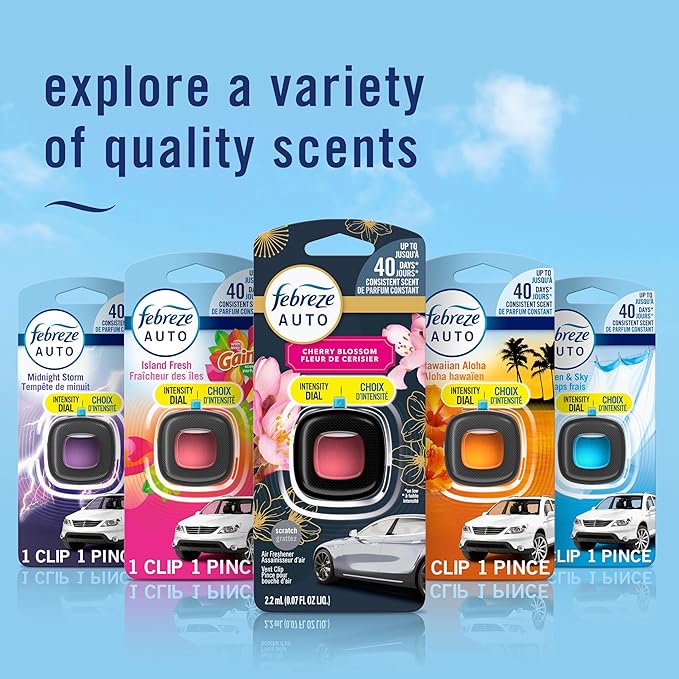 Febreze Car Air Freshener, Odor-Fighting Automotive Vent Clip, Scented Car Accessories, Long Lasting for Strong Odors, Unstopables Fresh Scent, .07 fl oz, 4 Count